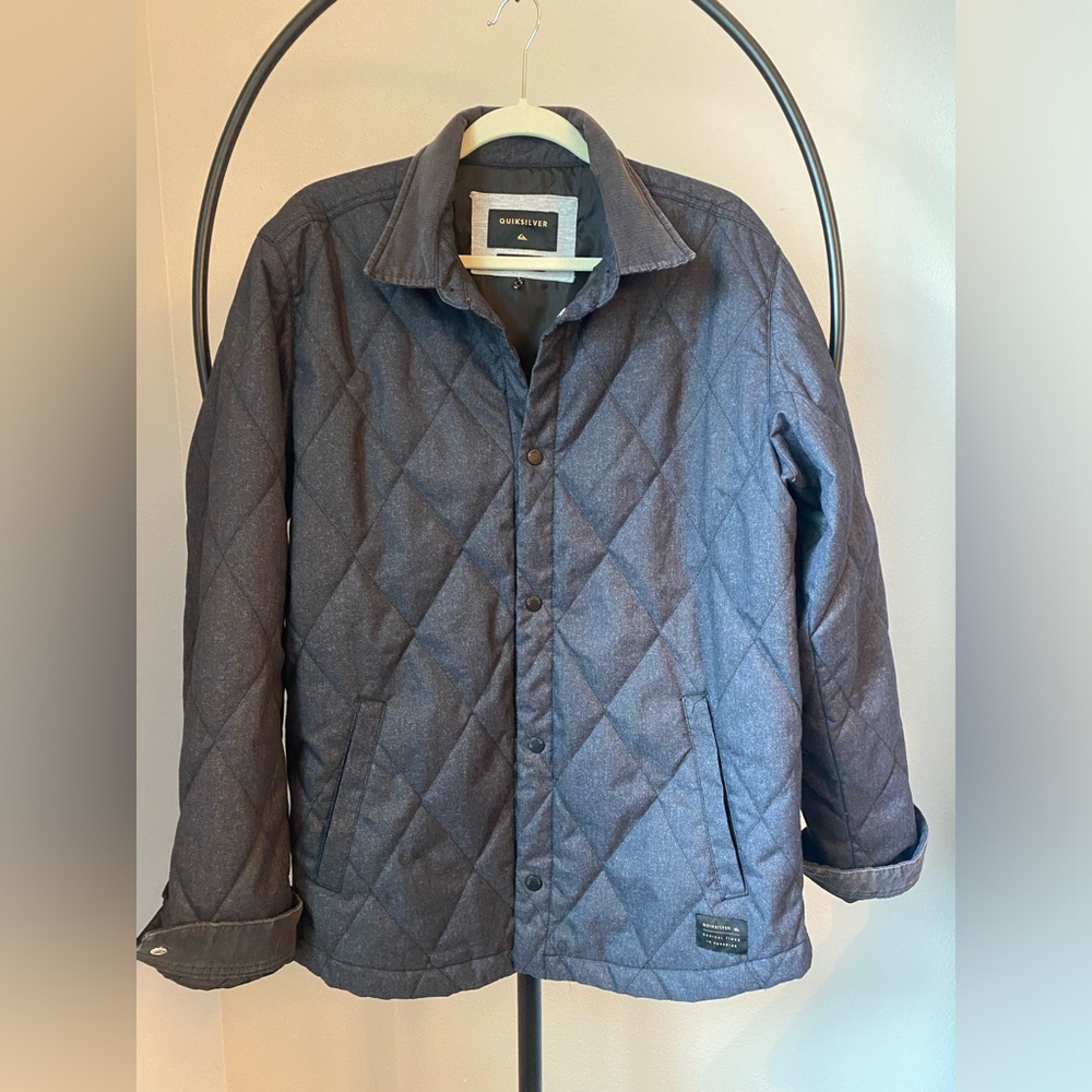 Quiksilver Men's Medium Grey Quilted Snap Front Jacket Coat Casual